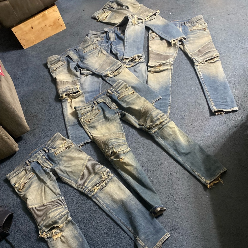 Balmain Blue Washed Biker Denim sz 33s